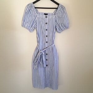 NWT J. Crew Sz S Cottage belted button down dress in stripe AZ810 White Seascape